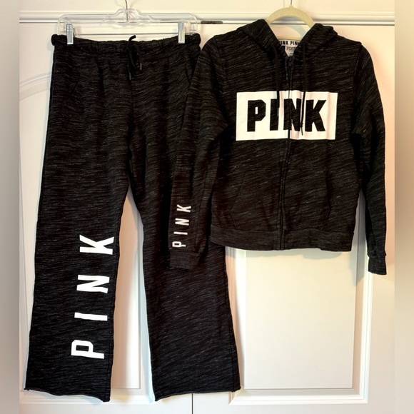 Two Piece Set Victoria's Secret PINK Track Suit EUC Zip Up Jacket Sweatpants … - Picture 1 of 12